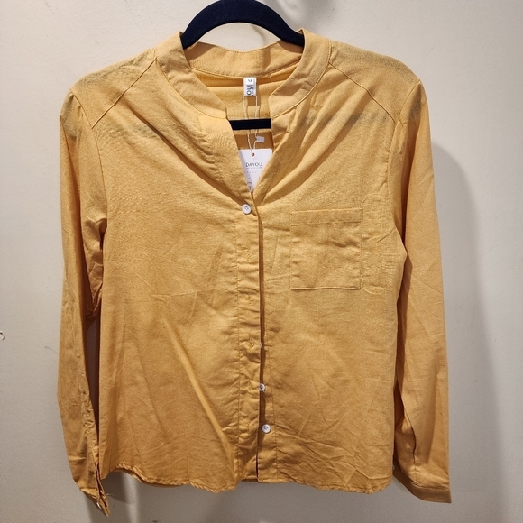 DAYOU women's Yellow Mustard Button Down Shirt size M NWT - Picture 7 of 12
